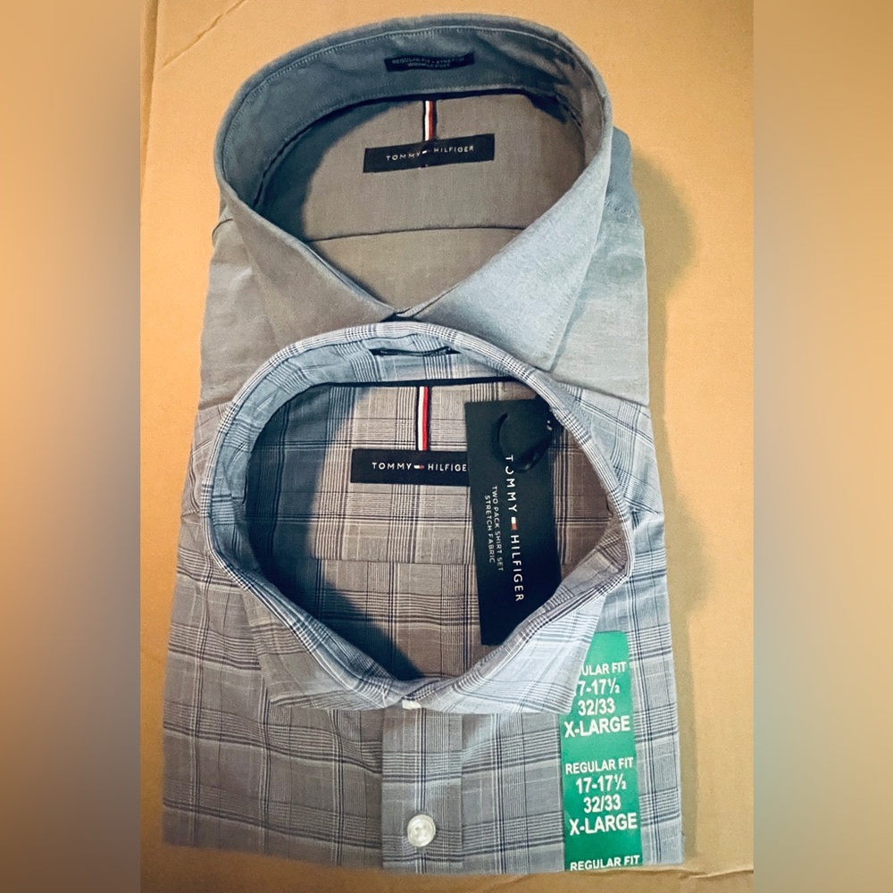 MENS TOMMY HILFIGER REG FIT STRETCH WRINKLE FREE 2-PACK BUTTON UP DRESS SHIRT